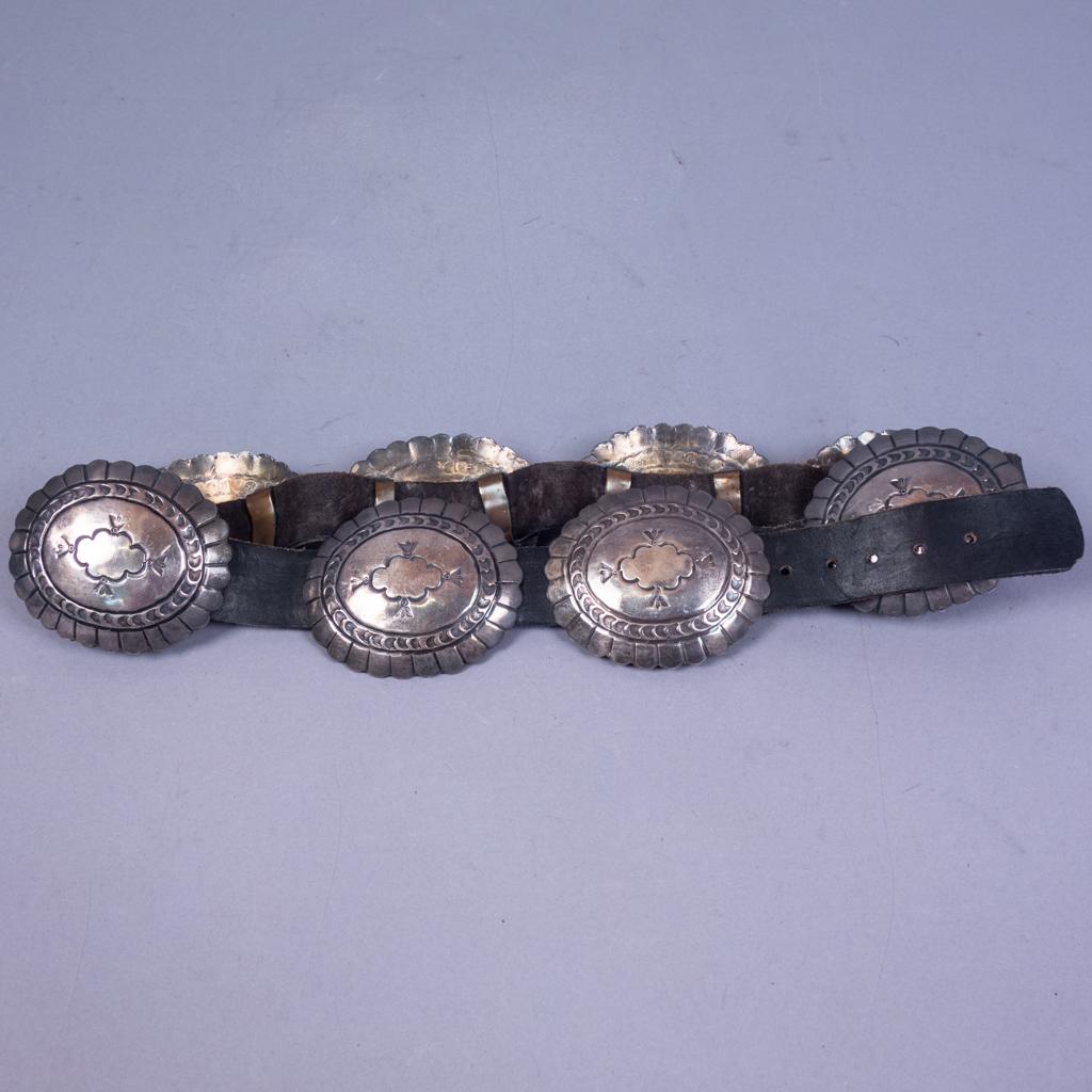 Native American Sterling Silver Leather Concho Belt (1 of 2)