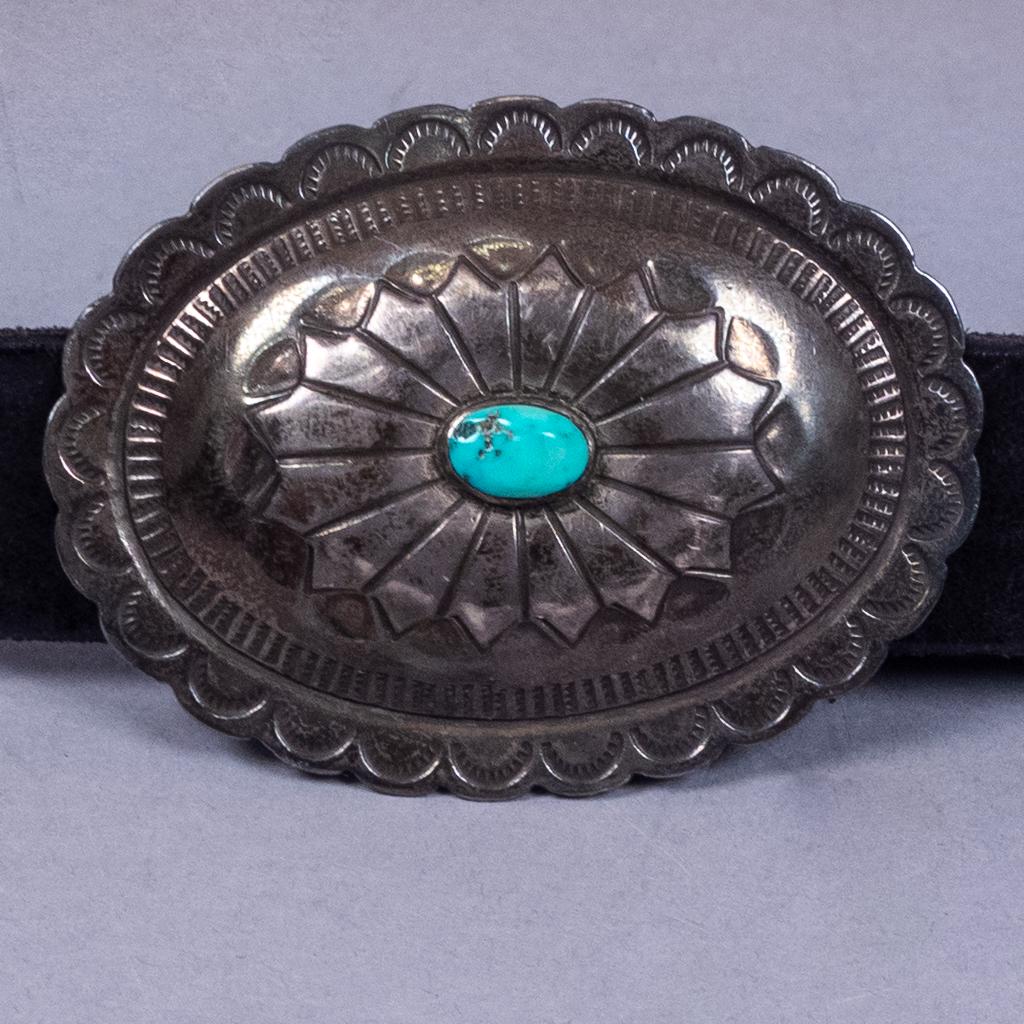 Native American Sterling Silver Turquoise Buckle Belt (1 of 3)