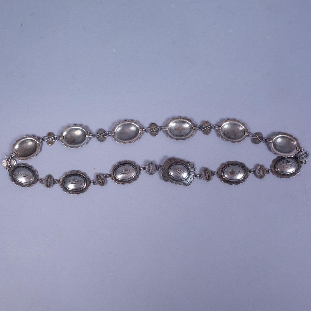 Native American Pawn Navajo Sterling Silver Concho Belt: This is a vintage sterling silver Native American pawn Navajo concho belt. 32" long x 1 1/4" wide. It weighs a total of 3.37ozt,