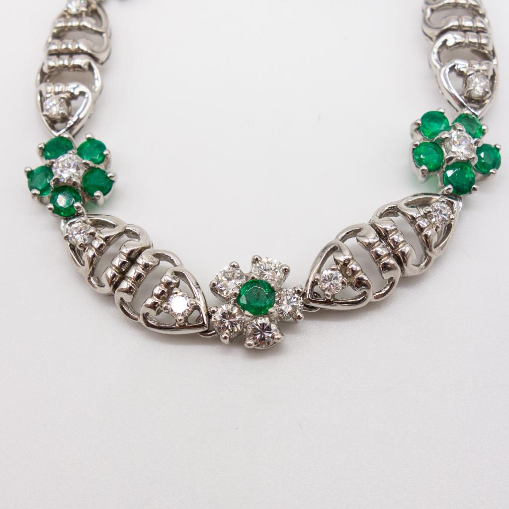 Vintage Platinum Diamond and Emerald Floral Necklace (1 of 6)