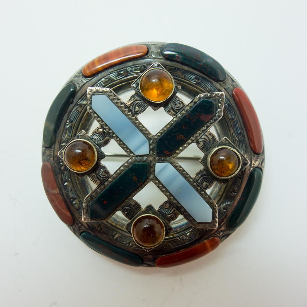 Antique Scottish Agate Citrine Sterling Silver Brooch (1 of 3)