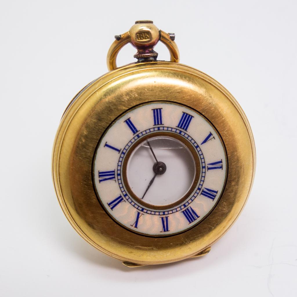 Antique 18K Yellow Gold Enamel Half Hunter Pocket Watch (1 of 7)