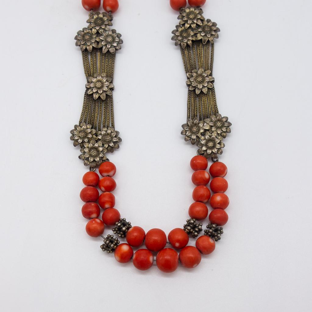Sterling Silver Red Variegated Coral Bead Necklace (1 of 4)