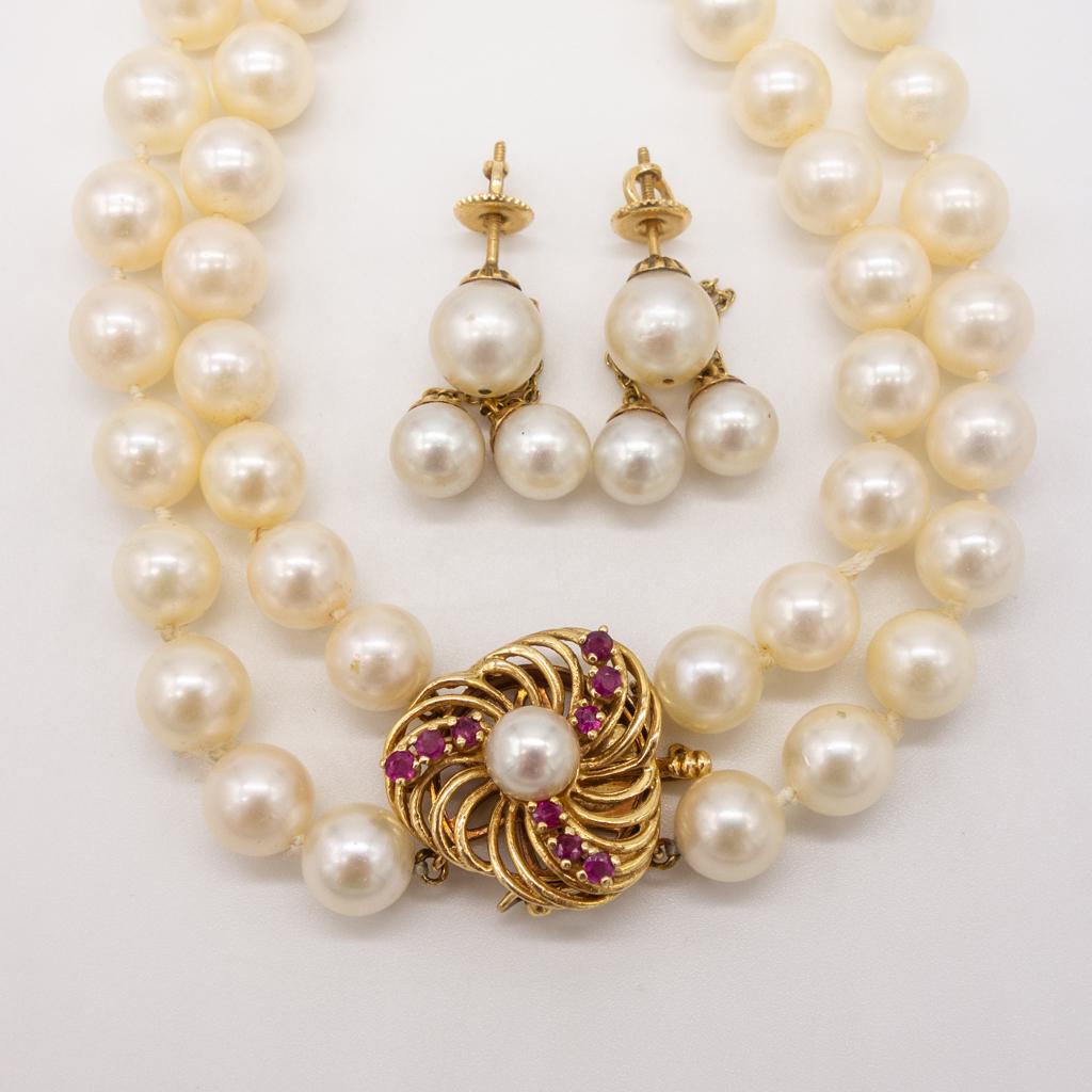 Double Strand Pearl Necklace and Pearl Drop Earrings (1 of 6)