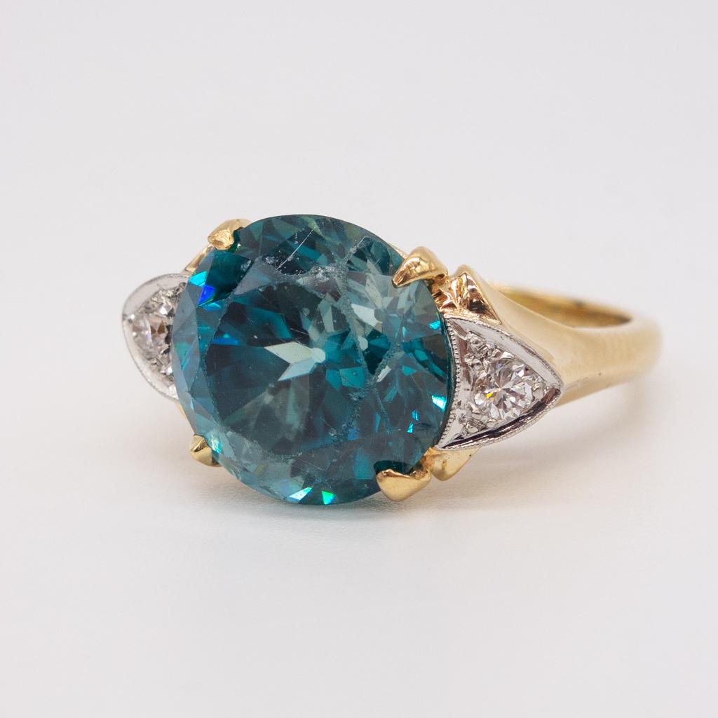 14K Rose Gold Natural 12.8ct Blue Zircon Diamond Ring (1 of 4)