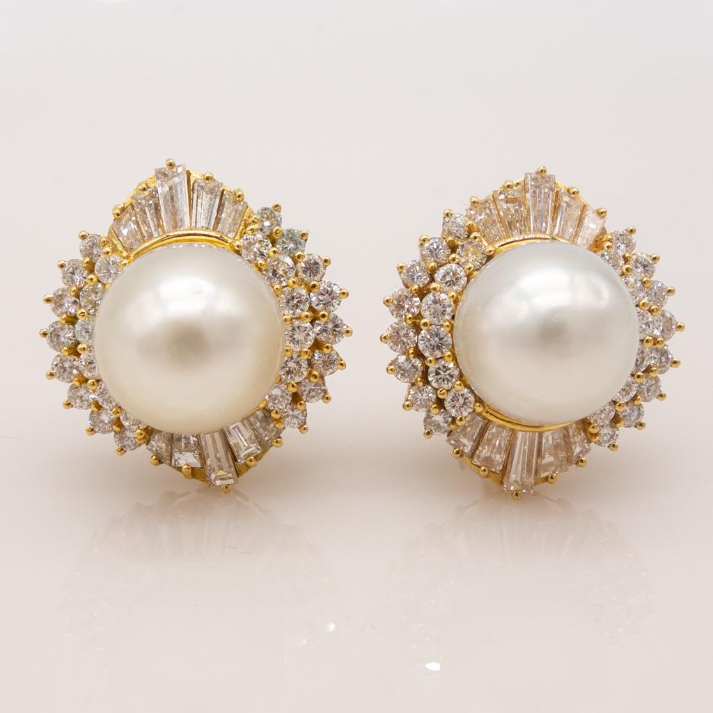 Pearl and Diamond Stud Earrings with Clip Backs in Gold (1 of 4)