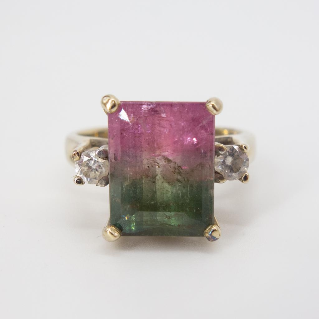 14K White Gold Watermelon Tourmaline Diamond Ring (1 of 4)