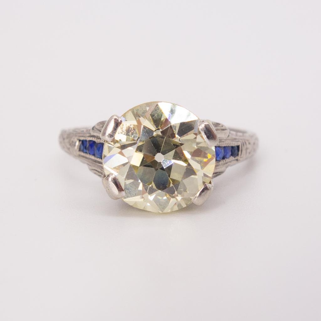 Antique Pt 2.93ct Old European Diamond Sapphire Ring (1 of 3)