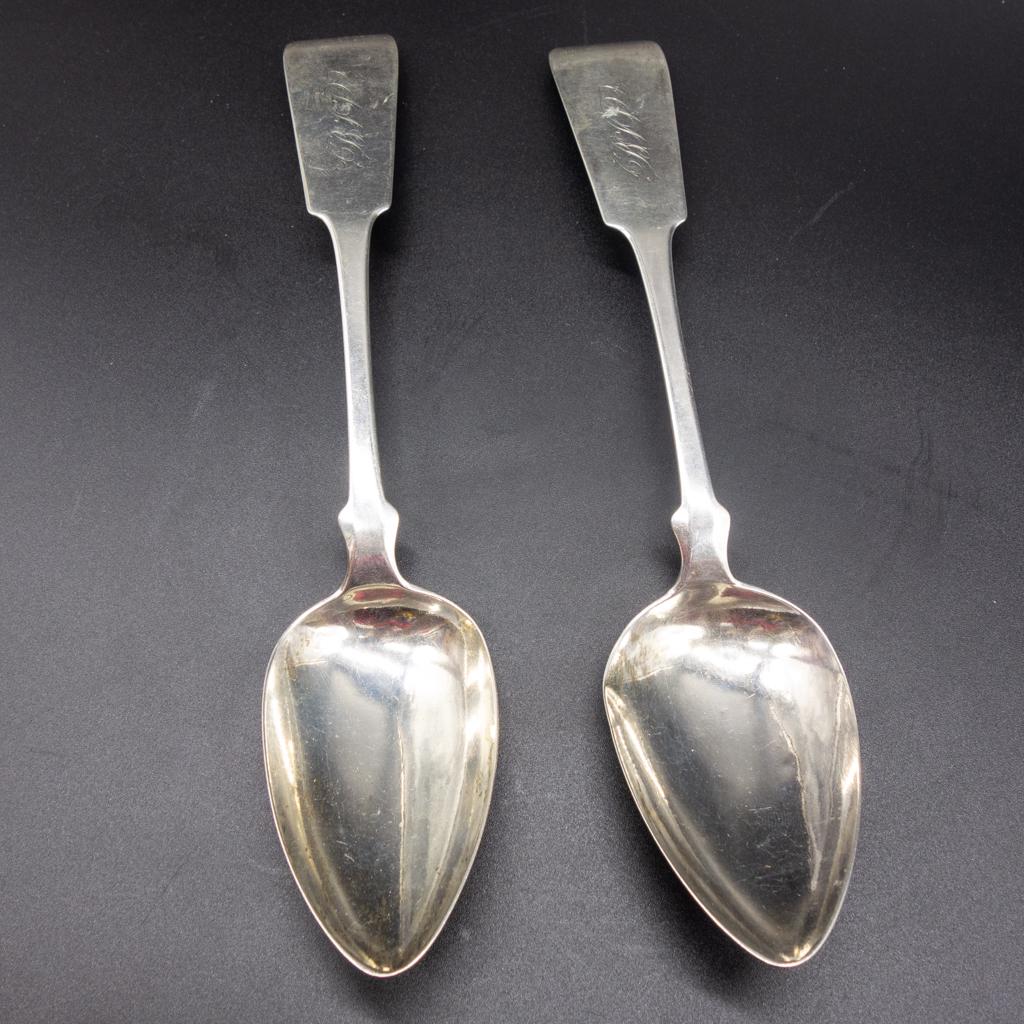 Pair American Coin Silver Abraham Fellows RI Spoons (1 of 4)