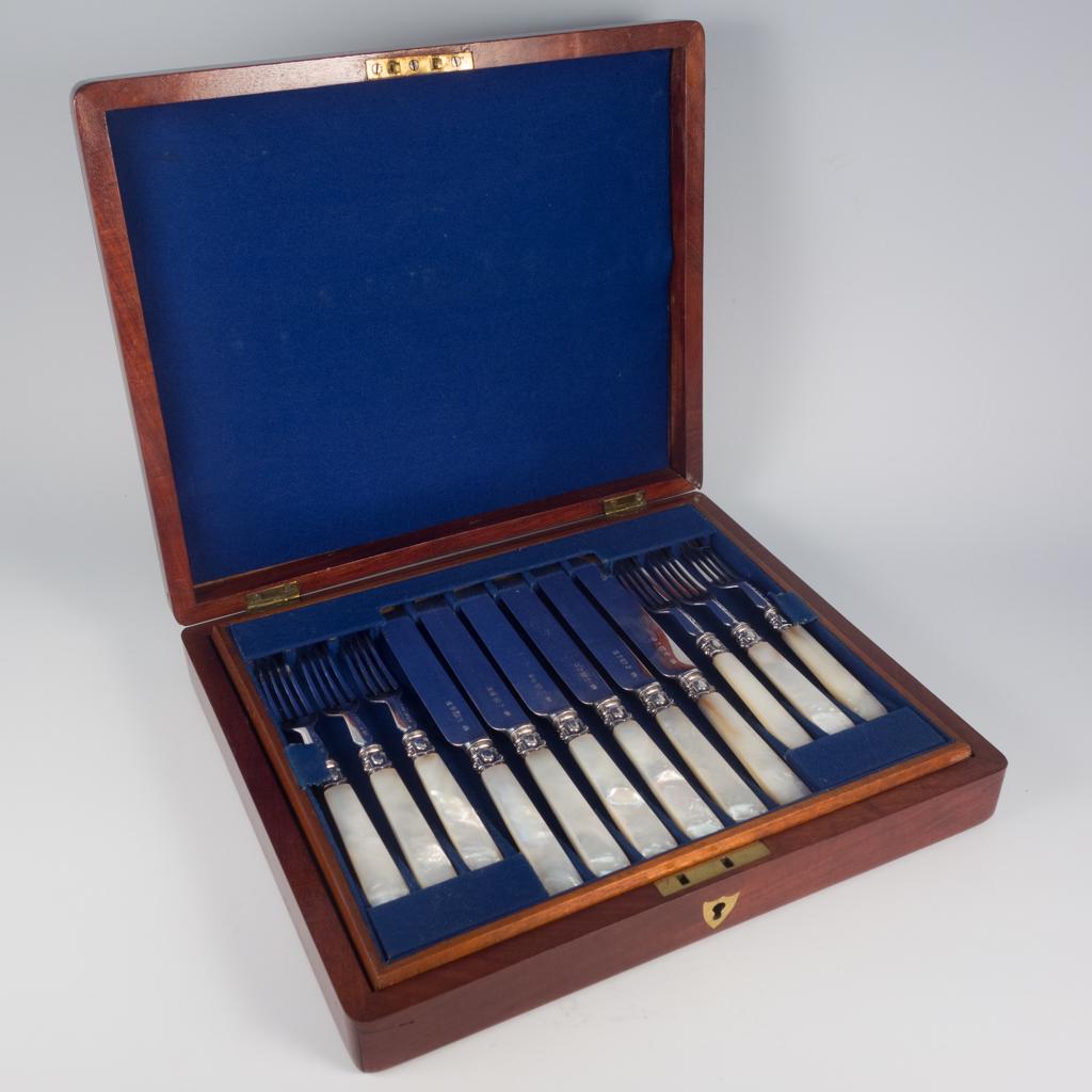 French Cased Set Silver Sp MOP Fruit Knife Fork Set (1 of 5)