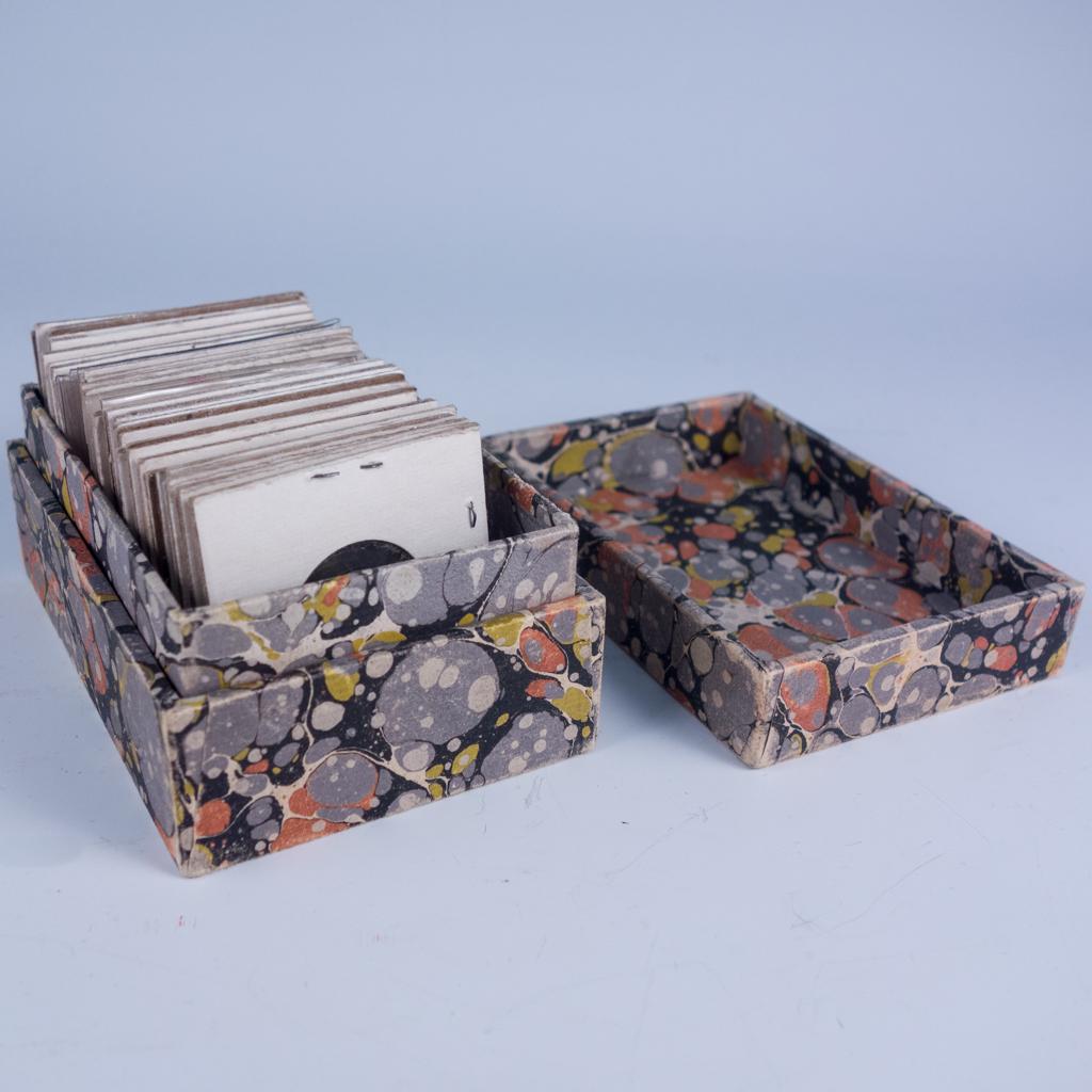 Lot of Antique Euroasian Coins w Marbled Book Paper Box (1 of 12)