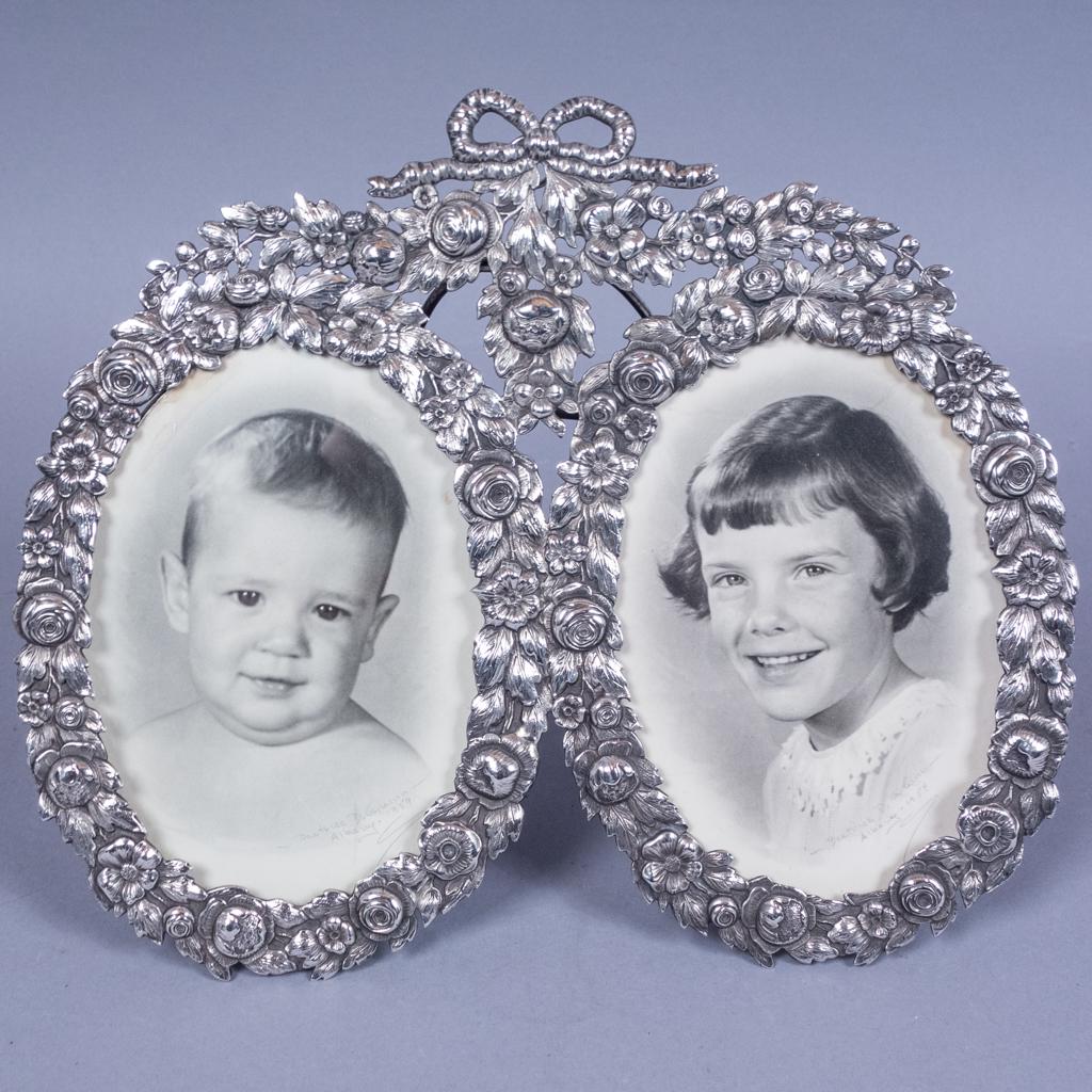 Sterling Silver Floral Garland Double Picture Frame (1 of 3)