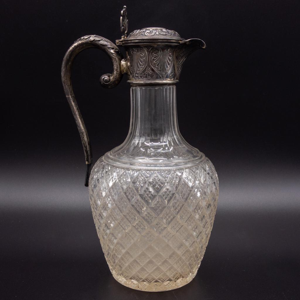 c1900 English Sterling Silver Mounted Cut Glass Ewer (1 of 5)