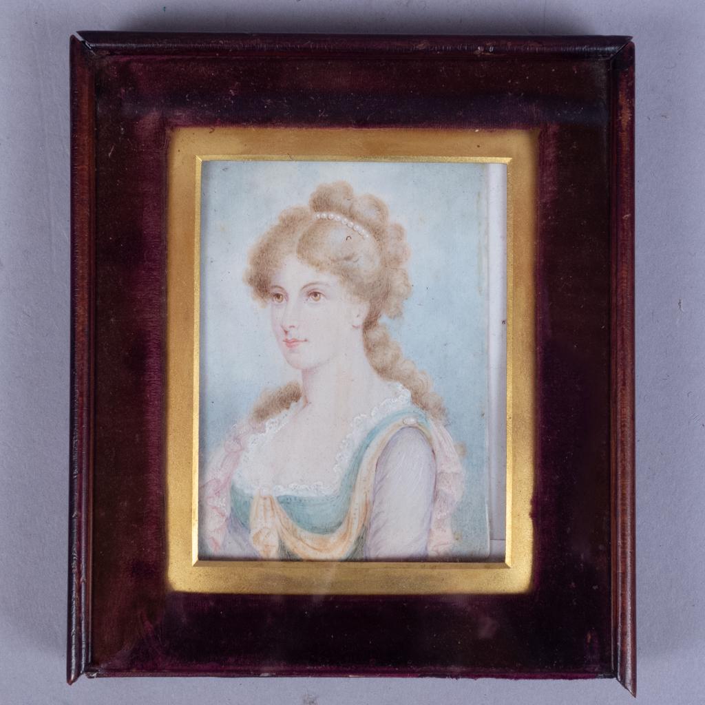 Antique Hand Painted Miniature Portrait of Lady (1 of 3)