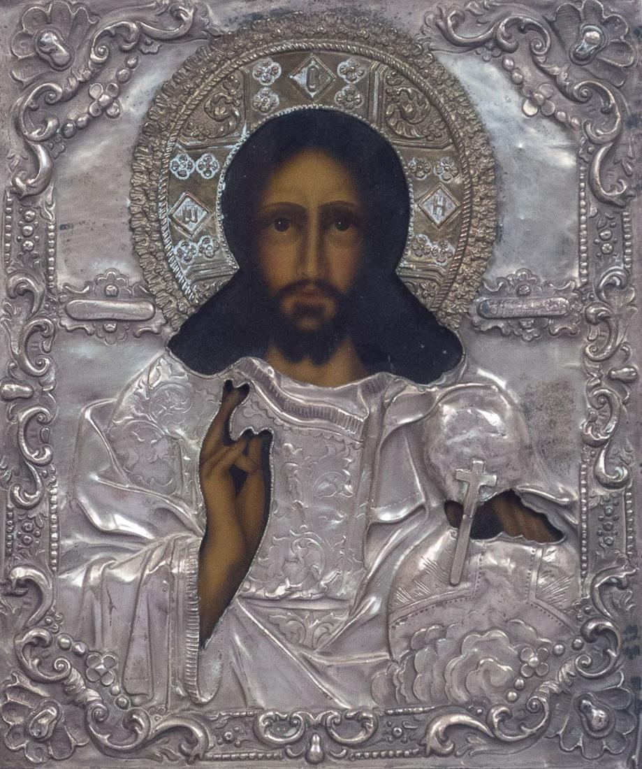Ornate Vintage Silver Oklad Russian Icon Jesus (1 of 3)