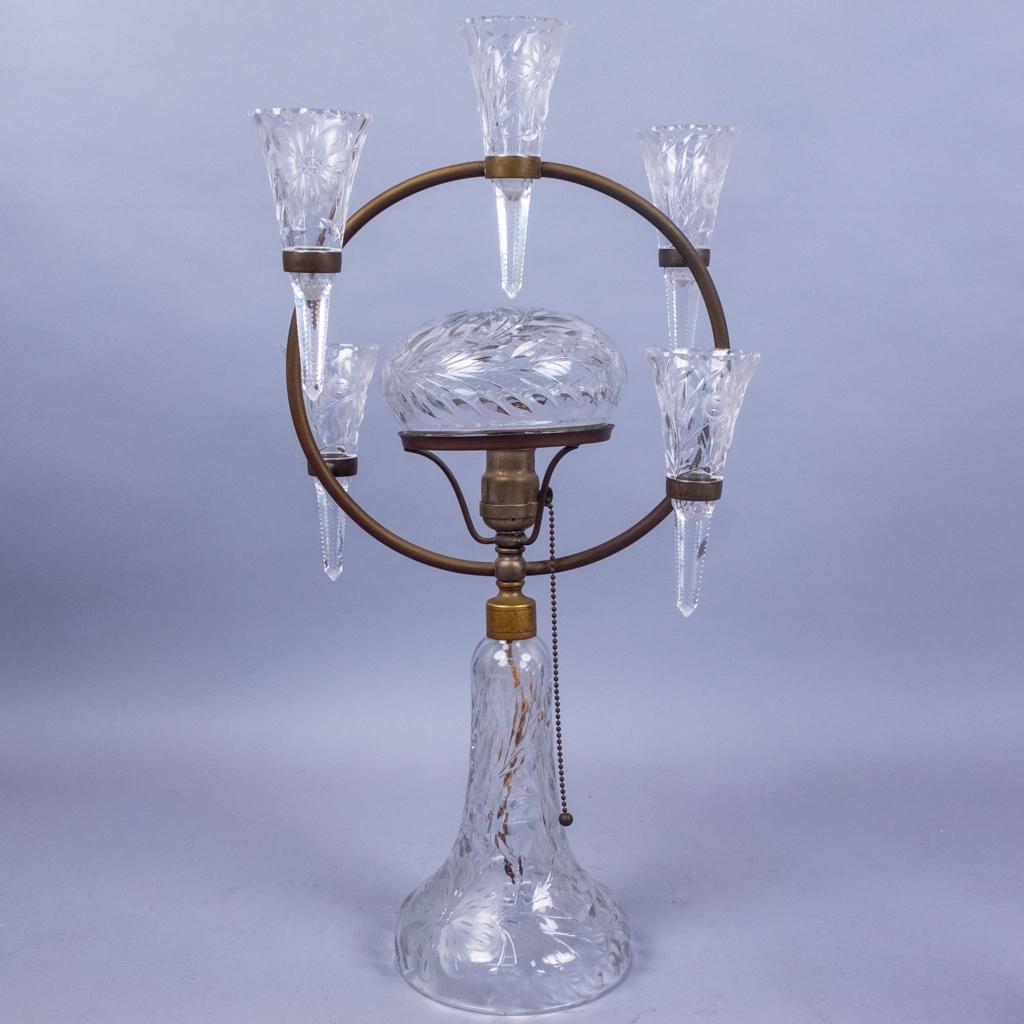 Antique 19c Cut Glass Epergne Lamp (1 of 4)
