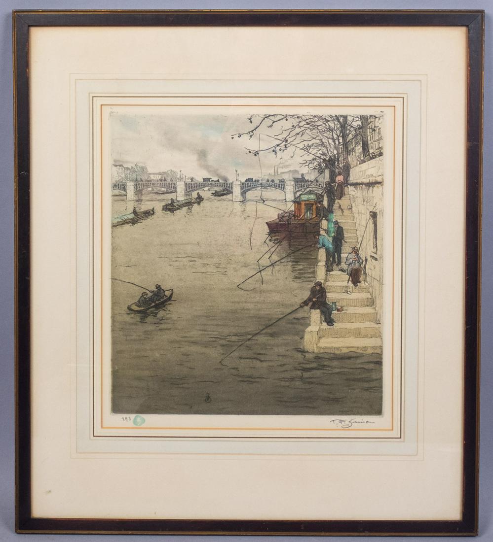 Signed TF Simon Paris Seine River Scene Print (1 of 5)