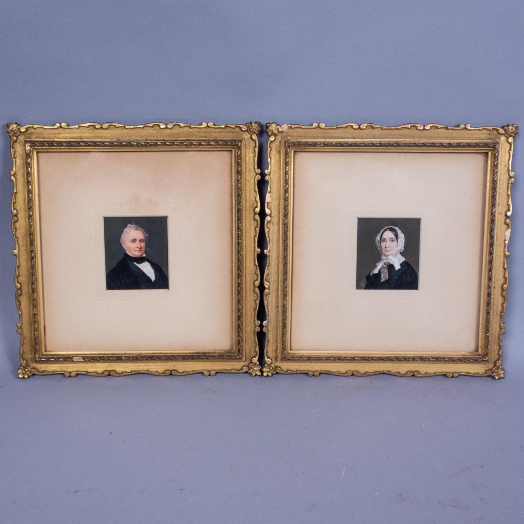 Pair Miniature Antique 19c American Framed Portraits (1 of 2)