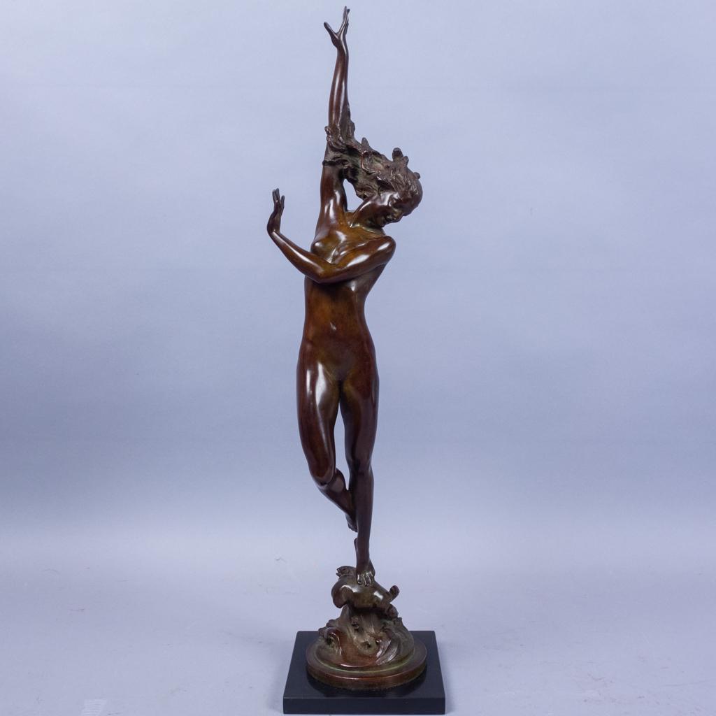 Harriet Frishmuth "Crest of the Wave" Bronze Statue: This is an Art Deco bronze statue by Harriet Whitney Frishmuth (American, 1880-1980). This active and expressive bronze features a female nude and is titled "Crest of the Wave". Frishmuth studied brie