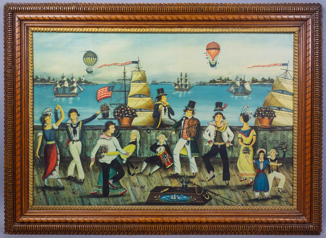 Ralph Cahoon Sailors Dancing on Ship Large Framed Print (1 of 4)