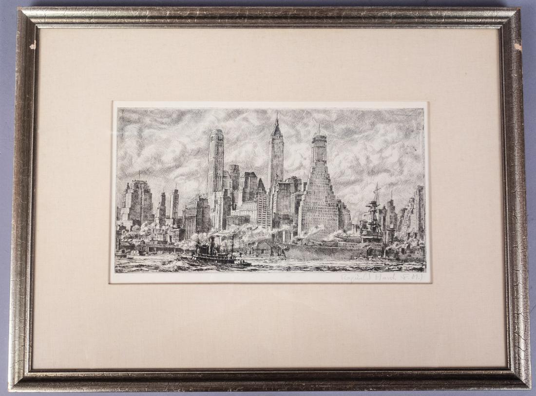 Reginald Marsh NYC Brooklyn Heights Promenade Etching (1 of 4)