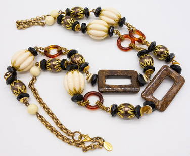 Vintage Designer Lawrence VRBA Chunky Bead Necklace: This is a vintage Mid Century chunky bead necklace from designer Lawrence Vrba. Vrba designed under his own name after working for famed American jewelry designer Miriam Haskell. 40" long