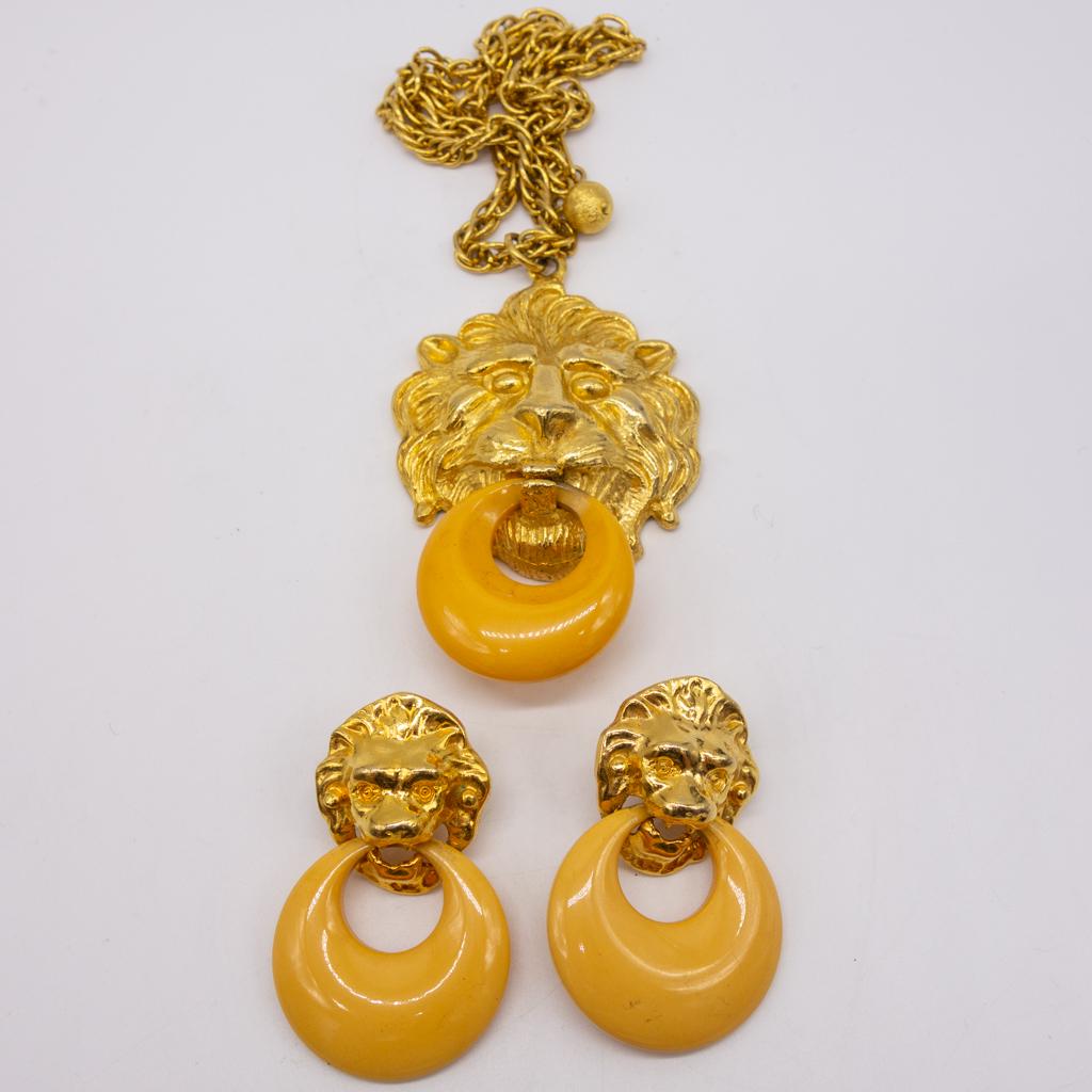 Kenneth J Lane Lion Head Door Knocker Necklace Earrings (1 of 2)
