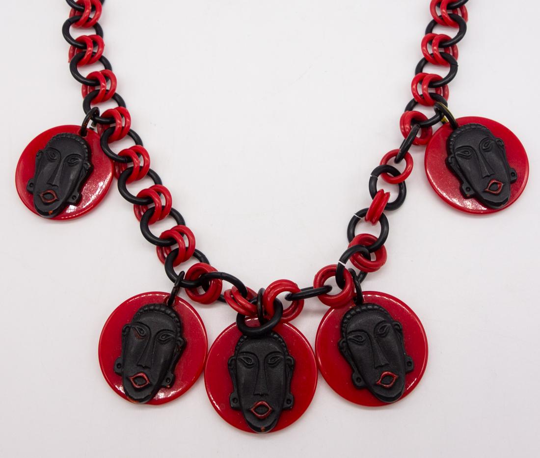 Vintage Black Red Face Motif Dangle Necklace (1 of 2)