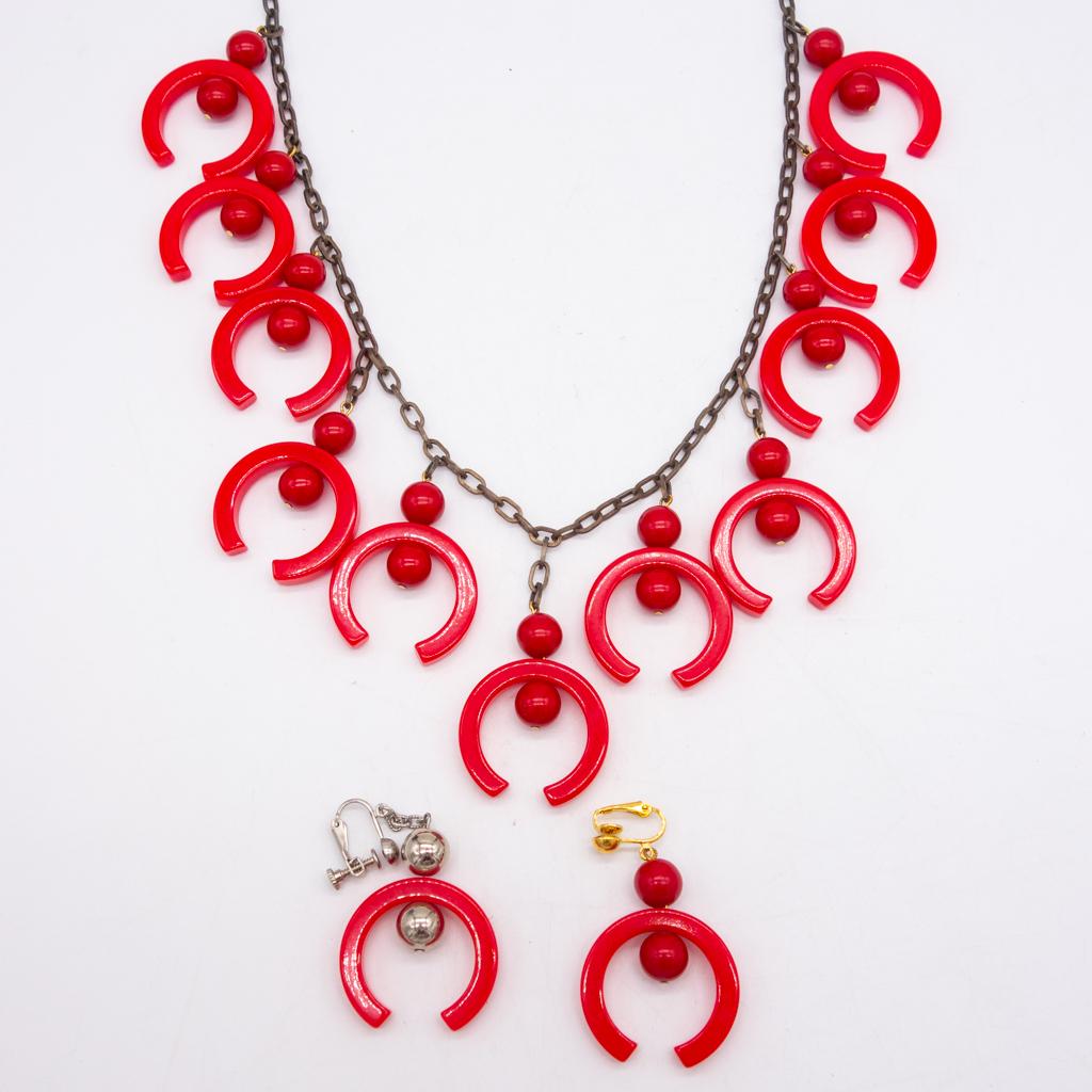 Vintage Assorted Red Bakelite Necklace, Earrings (1 of 1)