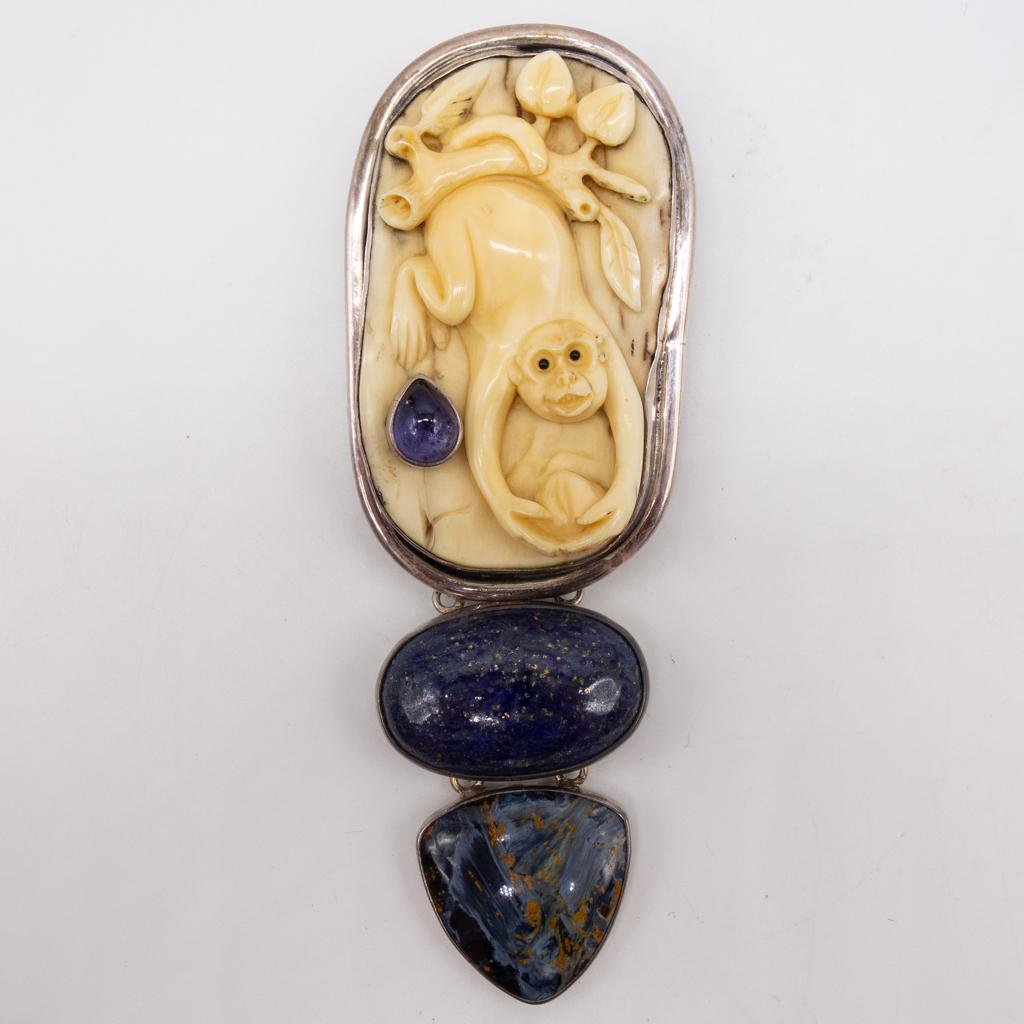 Amy Kahn Russell Sterling Silver Monkey Gem Brooch (1 of 3)