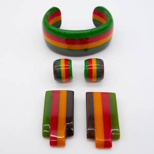 Mid Century Bakelite Laminated Bracelet Earrings Clips