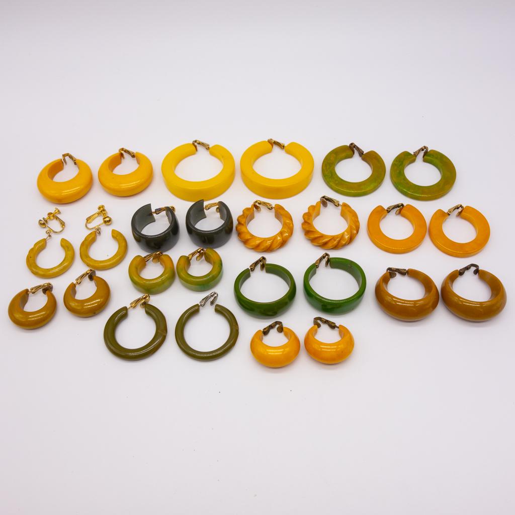 Vintage Lot of 13 Pairs Bakelite Hoop Earrings (1 of 1)