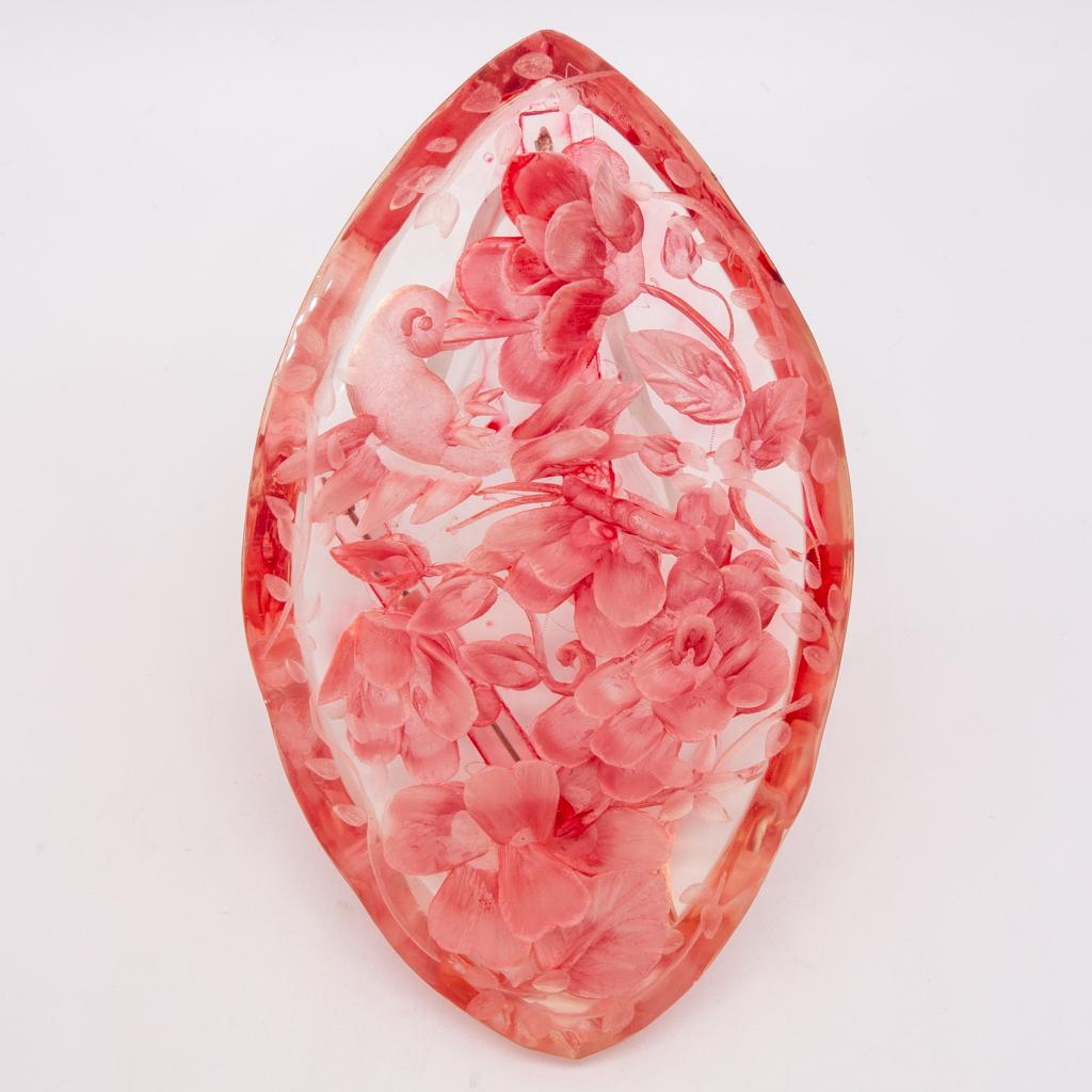 Joyce Francis Lg Carved Hummingbird in Flowers Brooch (1 of 3)