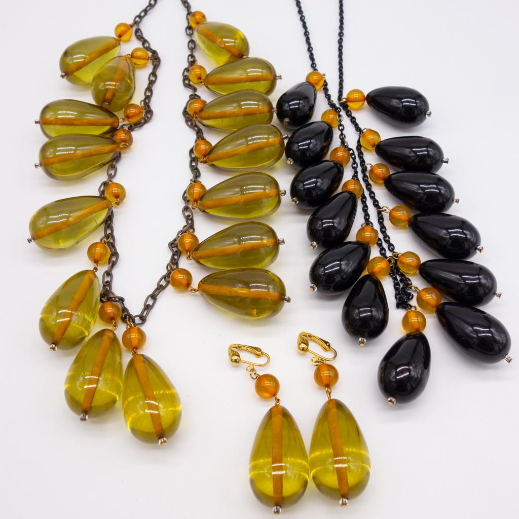 Vintage Bakelite Dangle Bead Necklaces, Pair Earrings (1 of 1)