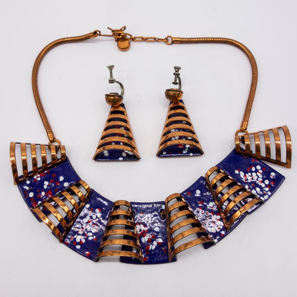 Vintage Rebajes Copper Enamel Necklace Earrings Suite (1 of 3)