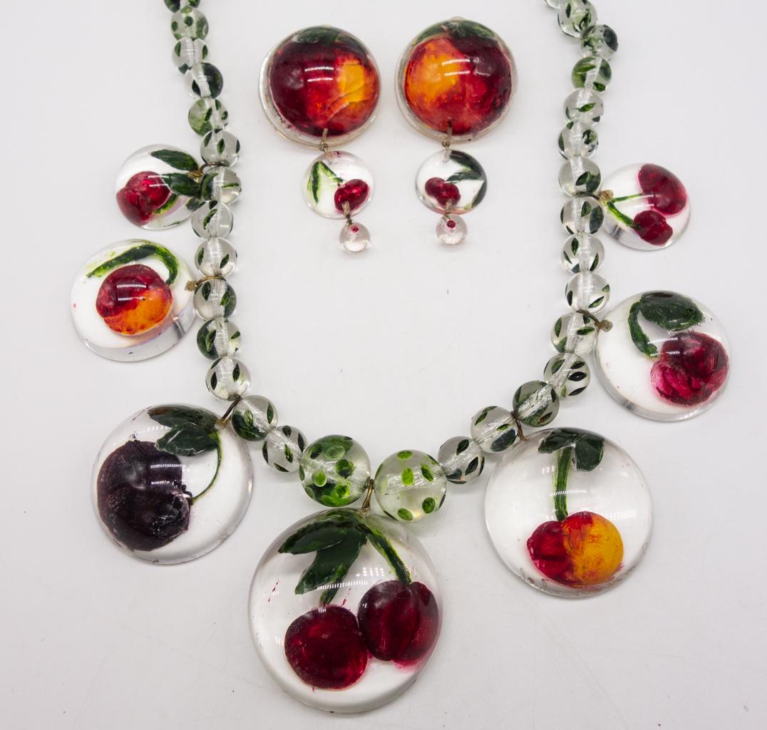 Reverse Carved Painted Joyce Francis Necklace Earrings (1 of 3)