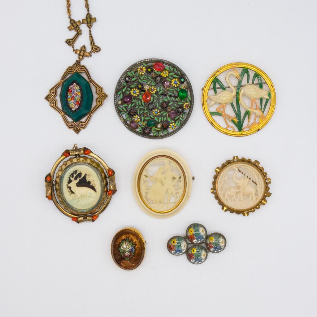 Vintage Lot Jewelry incl Micromosaic, Goldstone, Locket (1 of 2)