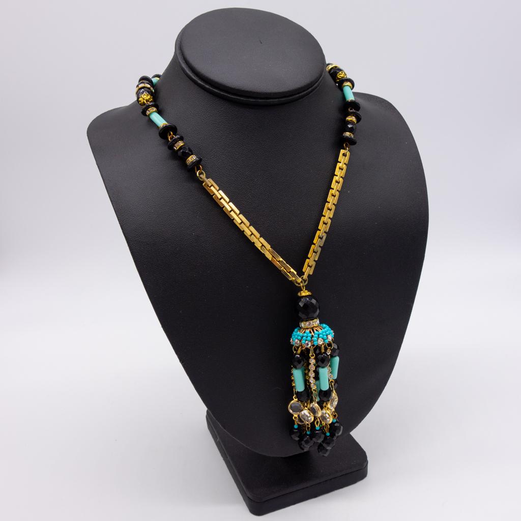 Vintage Lawrence VRBA Lg Runway Tassel Necklace: This is a vintage Mid Century beaded long tassel necklace from designer Lawrence Vrba. Vrba designed under his own name after working for famed American jewelry designer Miriam Haskell. 26" long