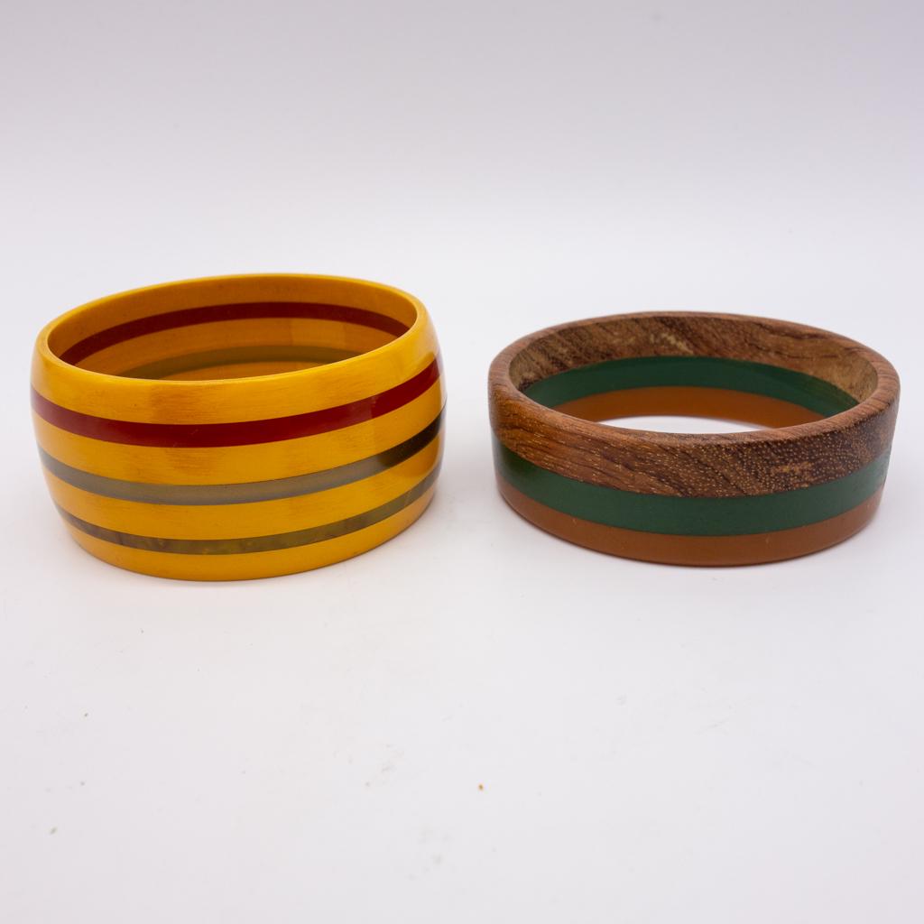 Two Vintage Bakelite and Wood Wide Bangle Bracelets (1 of 1)
