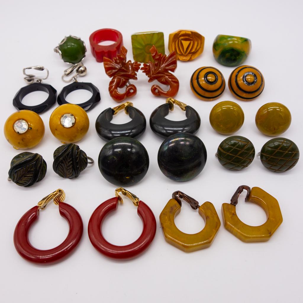 Vintage Lot Bakelite Earrings and Rings incl Carved (1 of 1)
