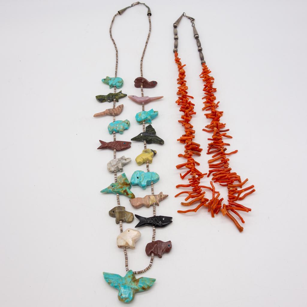 Lot of 2 Native American Necklaces Coral Branch, Fetish (1 of 1)