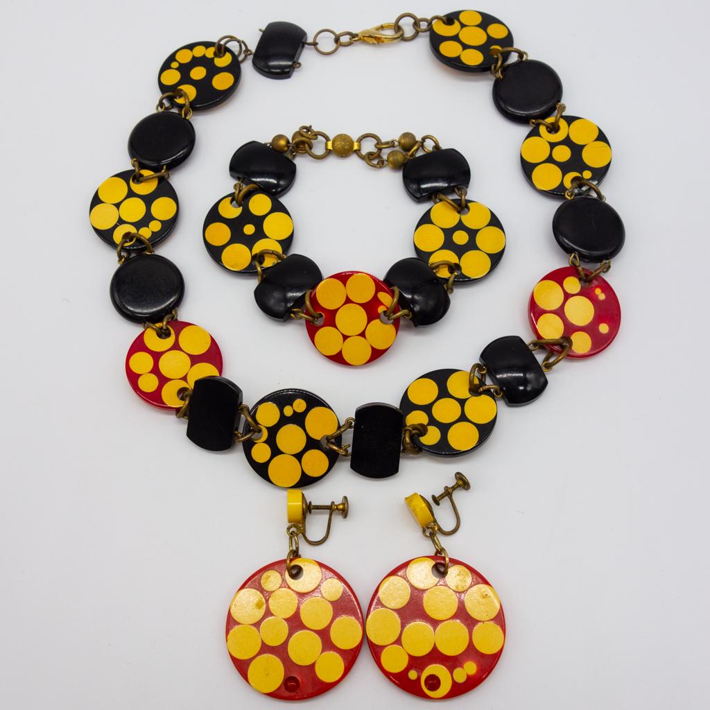 Vintage Polka Dot Bakelite Necklace Bracelet Earrings (1 of 1)
