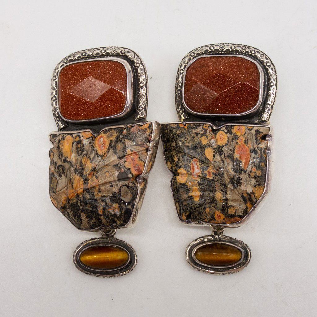 Vintage Amy Kahn Russell Silver Gold Stone Earrings (1 of 4)