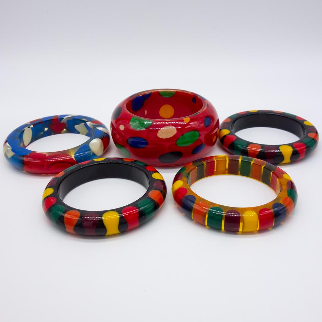 Vintage Lot 5 Pop Art Colorful Bangle Bracelets (1 of 1)