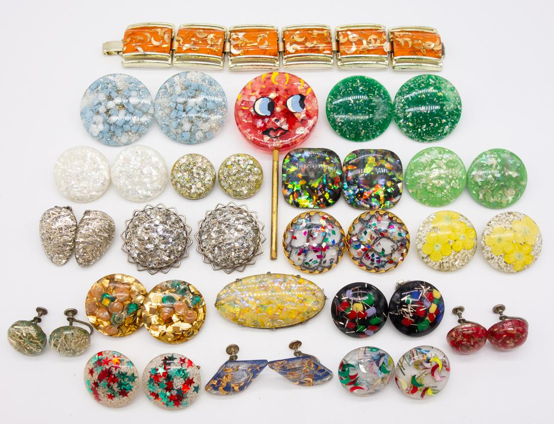 Vintage Lot Confetti Jewelry Bracelet Brooches Earrings (1 of 1)