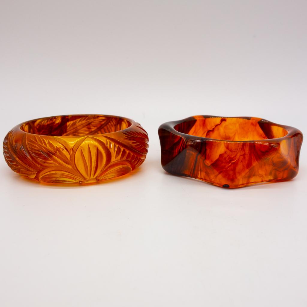Vintage Carved Translucent Bakelite Bangle Bracelets (1 of 1)