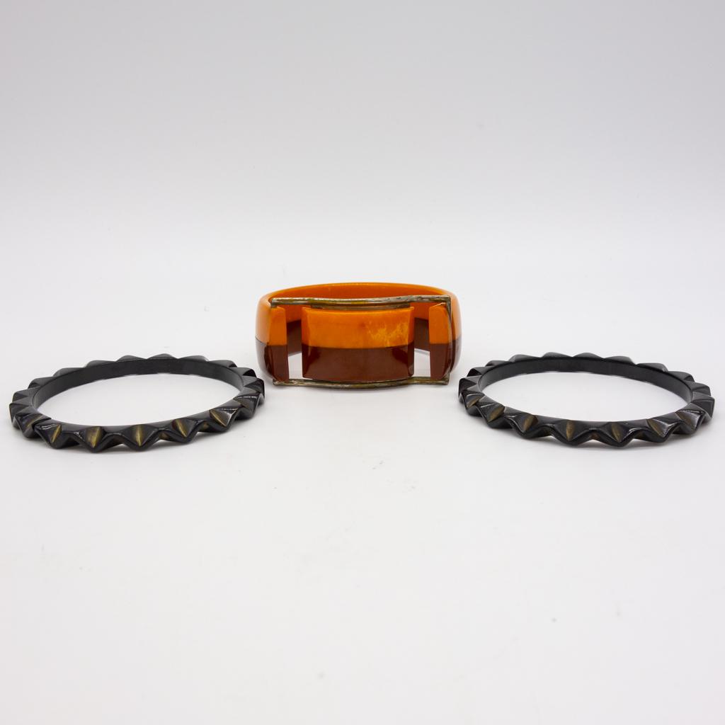 Vintage Lot 3 Bakelite Laminated and Bangle Bracelets (1 of 1)