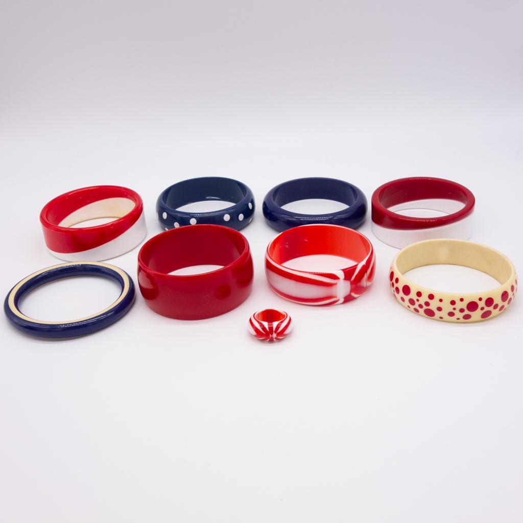 Lot 8 Vintage Mid Century Red White and Blue Bracelets (1 of 1)