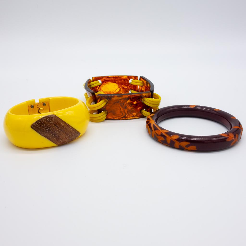 Vintage lot of 3 Bakelite Bracelets incl Wood Laminated (1 of 1)