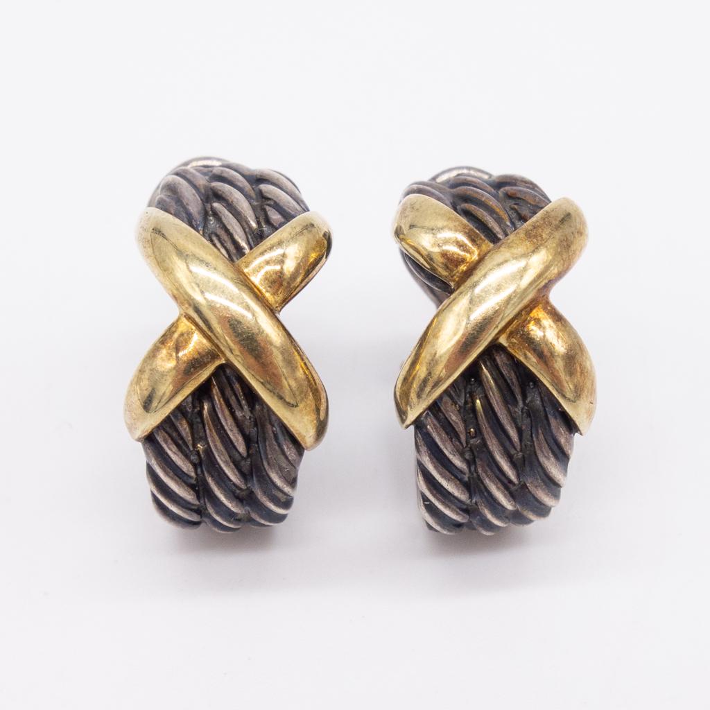 David Yurman Sterling Silver Cable X 14K Gold Earrings (1 of 4)